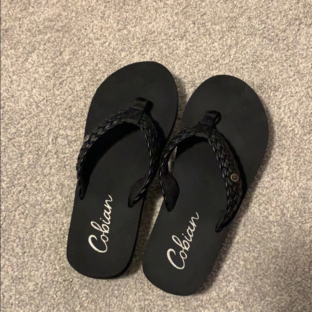 Black Leather Strap “Cobian” Flip Flops
